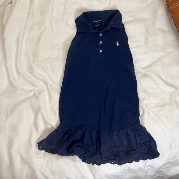 Girls Toddler Ralph Lauren Sleeveless Eyelet Navy Blue Dress Size 6 - Picture 1 of 5
